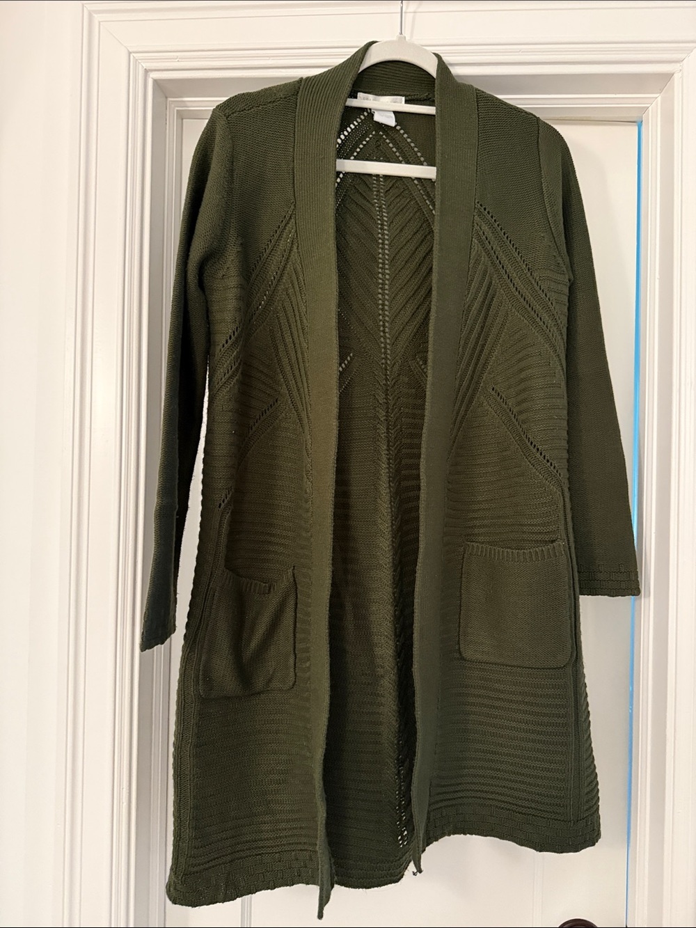 Design History Olive Green Open-Front Women's Cardigan